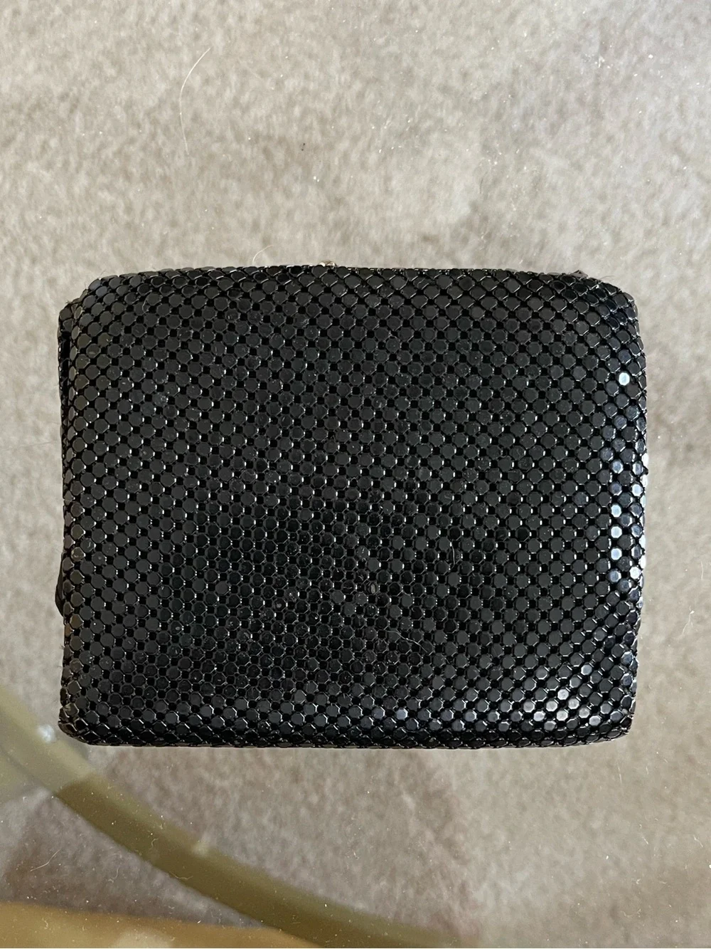 Vtg Black Metal Mesh Wallet Kiss-Lock Clasp 4.5